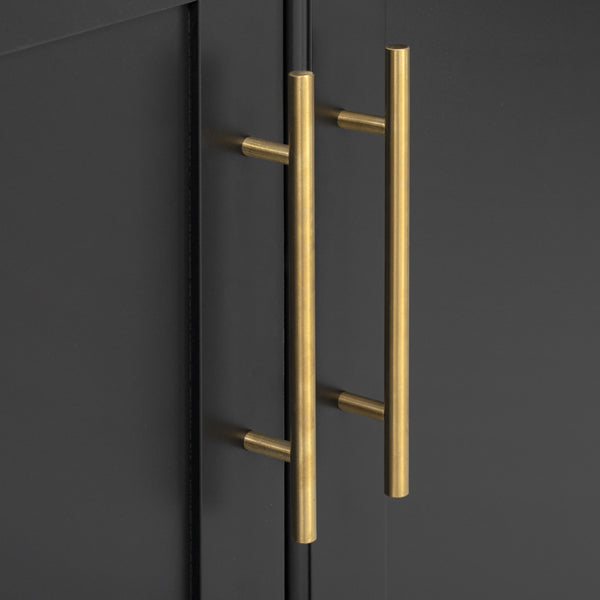 English Elm K&K Vintage Kitchen Island with Rubberwood Top, Hidden Wheels, Pull-Out Trash & Charging Station Black N707P299014B