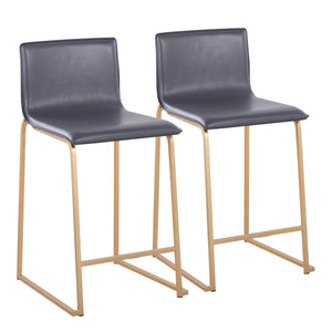 English Elm Mara 26" Contemporary Counter Stool with Gold Metal Base and Faux Leather Upholstery, Set of 2 Grey B202P222054