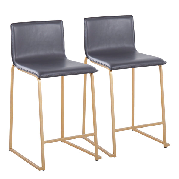 English Elm Mara 26" Contemporary Counter Stool with Gold Metal Base and Faux Leather Upholstery, Set of 2 Grey B202P222054