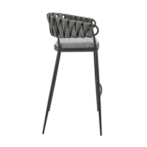 English Elm Ylena Gray Faux Leather & Fabric Bar Stool — Black Metal Frame, Comfortable Upholstery, Durable Design B2736P268561