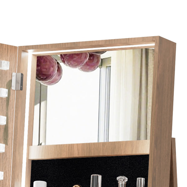 English Elm 360°swivel Jewelry Armoire with Led Interior Full Length Mirror Walnut Finish W3406P422682