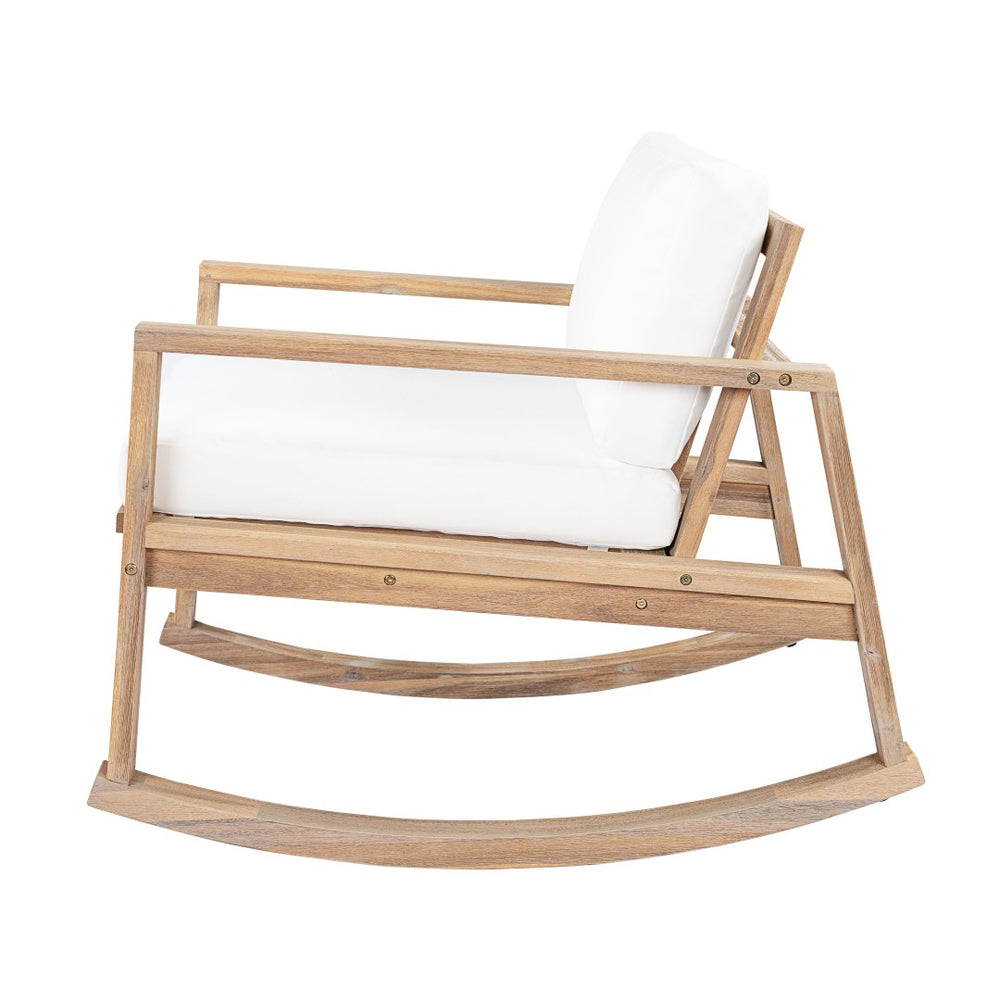 English Elm Outdoor Acacia Wood Rocking Chair with Cushions Teak Finish Porch Seating N772P369382W