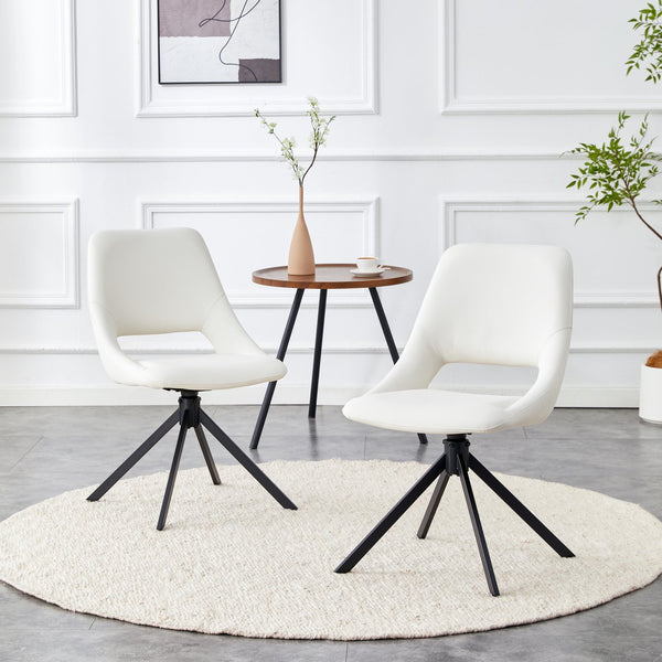 English Elm Dining Chairs Set Of 2 - Elegant Swivel Design With Scratch-Resistant Leather & Metal Frame, White W3493P347179