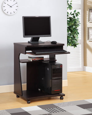 English Elm Utility Compact Mobile Cart with Gliding Shelf, Two Storage Shelves, Locking Casters, Rounded Corners Espresso B107P269955
