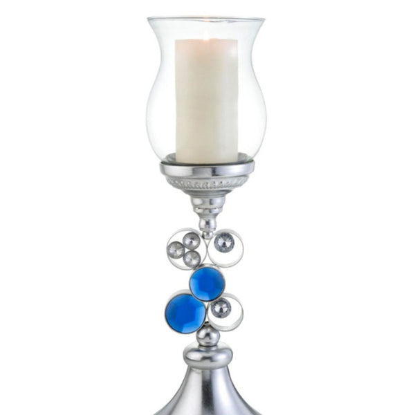 English Elm 20.5" Polyresin Column Candleholder Silver Bejeweled Turquoise Gem Mantel Accent B072116546