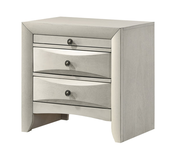 English Elm 1pc Nightstand with Two Drawers and Beveled Mirror Accents, Solid Wood Construction, Chic Storage White 27.6 L x 18.9 W x 28 H B2741P323490