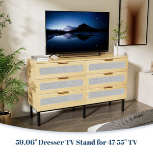 English Elm 6 Drawer Oak Dresser with Linen Fronts and Metal Legs for Modern Bedroom Storage T3773P422847