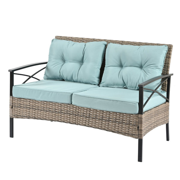 English Elm Patio Four-Piece Wicker Furniture Set - Stylish Outdoor Seating With Plush Cushions & Metal Table W1703S00031-GIGA