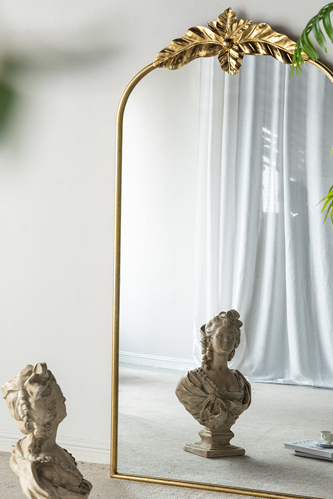 English Elm 66" Grand Arched Full-Length Mirror with Gold Leaf Accent, Large 66H x 36W Decorative Mirror for Living Room W2078P172790