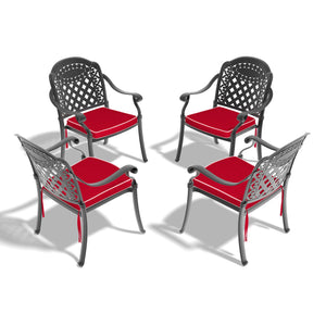English Elm Cast Aluminum Patio Dining Chair Set - 4Pcs With Stylish Black Frame & Plush Red Cushions W1710P166054