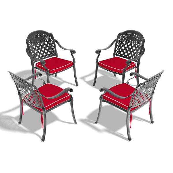 English Elm Cast Aluminum Patio Dining Chair Set - 4Pcs With Stylish Black Frame & Plush Red Cushions W1710P166054