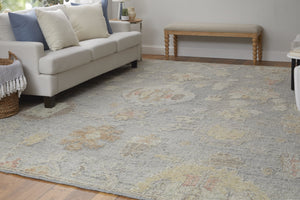 Feizy Rugs Grafton Hand-knotted Wool Rug - Luxurious Floral Design With Rich Afghan Heritage For Any Space Blue,Gray,Yellow Wool Gft69fmfblugrye50