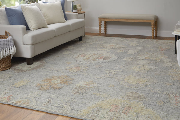 Feizy Rugs Grafton Hand-knotted Wool Rug - Luxurious Floral Design With Rich Afghan Heritage For Any Space Blue,Gray,Yellow Wool Gft69fmfblugrye50