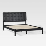 Slatted Headboard Mid-Century Modern Solid Wood Queen Bed Black CALB5CBL Walker Edison