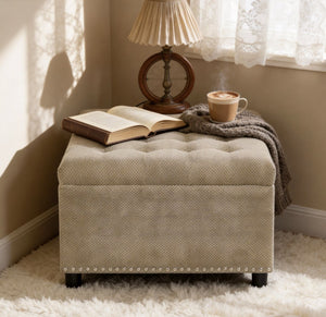 English Elm Storage Ottoman Tufted Nailhead Trim Lift Top Footstool for Living Room or Bedroom Camel W5568P447106