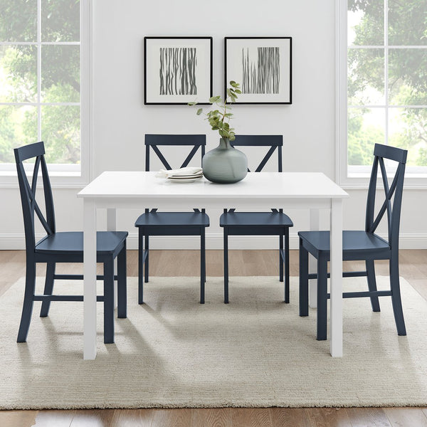 English Elm Walker Edison - Classic Solid Wood 5-Piece Dining Set with X-Back Chairs — Farmhouse White/Navy, Compact Elegance B185P326701