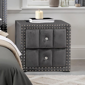 English Elm Contemporary Full Bedroom Set Channel Tufted Upholstered Bed with Led and Nightstands Dark Gray B2741S00778