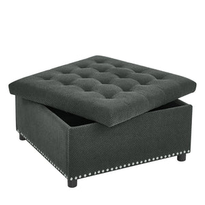 English Elm Storage Ottoman Tufted Nailhead Trim Lift Top Footstool for Living Room or Bedroom Dark Grey W5568P446991