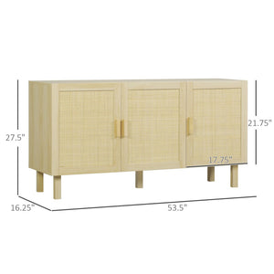 English Elm Buffet Cabinet with Woven Rattan Doors Adjustable Shelving and Raised Legs for Dining T3971P429575