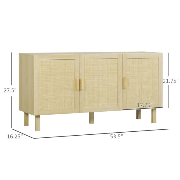English Elm Buffet Cabinet with Woven Rattan Doors Adjustable Shelving and Raised Legs for Dining T3971P429575