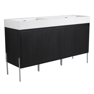 English Elm 60" Freestanding Bathroom Vanity with Dual Resin Sinks, Spacious Soft-Close Cabinet Storage, Durable Finish Dark Oak W1972S00016