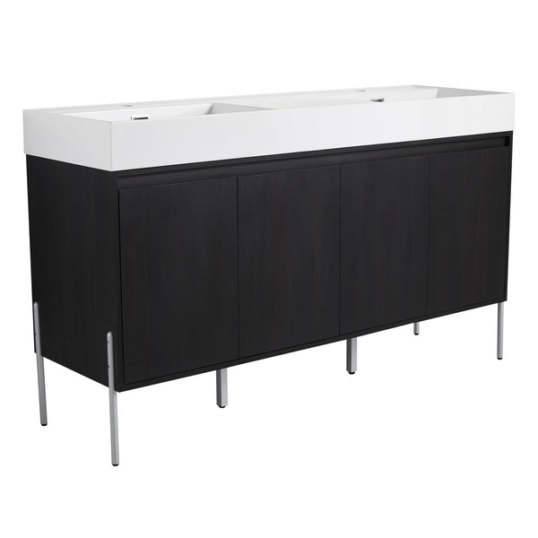 English Elm 60" Freestanding Bathroom Vanity with Dual Resin Sinks, Spacious Soft-Close Cabinet Storage, Durable Finish Dark Oak W1972S00016