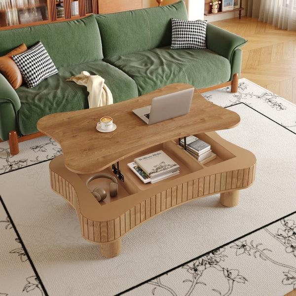 English Elm Lift Top Coffee Table with Fluted Panels Hidden Storage and Hydraulic Rise for Living Rooms W1445P317476