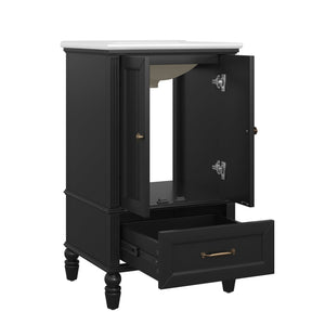 English Elm 20" Bathroom Vanity with Sink Modern MDF Cabinet with Ceramic Top, Drawer, Magnetic Door Stopper Black N725P195132B