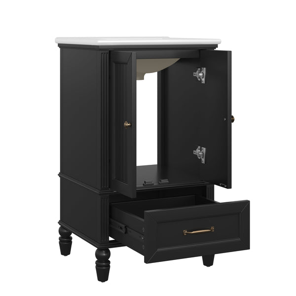 English Elm 20" Bathroom Vanity with Sink Modern MDF Cabinet with Ceramic Top, Drawer, Magnetic Door Stopper Black N725P195132B