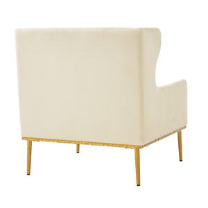 English Elm Modern Velvet Accent Chair Curved Arms Plush Cushion Upholstered Seat for Living Room Beige N763P360686A