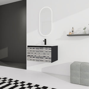 English Elm 30'' Floating Wall-Mounted Bathroom Vanity With Sleek Ceramic Sink & Soft-Close Cabinet Design W999S00210