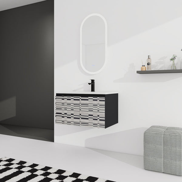 English Elm 30'' Floating Wall-Mounted Bathroom Vanity With Sleek Ceramic Sink & Soft-Close Cabinet Design W999S00210