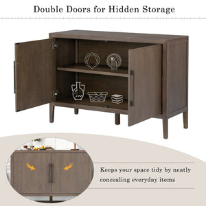 English Elm U_style Farmhouse Pine Veneer Buffet Cabinet with Double Doors for Kitchen or Entryway Brown N711P410389D