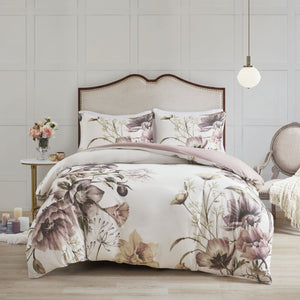 English Elm Full/Queen Cassandra 3-Piece Cotton Duvet Cover Set - Shabby Chic Floral Blush, OEKO-TEX, Button Closure B03597338