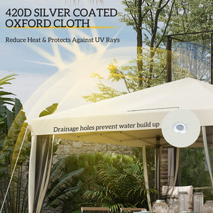 English Elm Height Adjustable 10x10 Pop up Canopy with Mesh Walls Steel Frame Uv Protection Beige T3971P425617