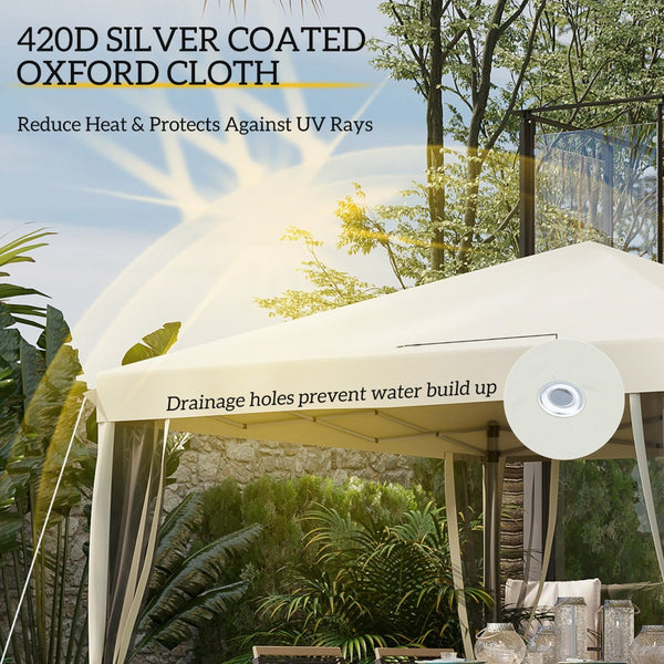 English Elm Height Adjustable 10x10 Pop up Canopy with Mesh Walls Steel Frame Uv Protection Beige T3971P425617