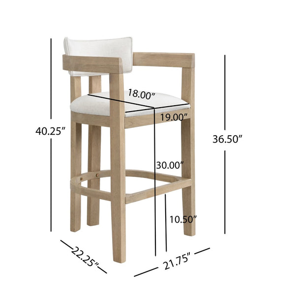 English Elm 30" Rubberwood Upholstered Barstools with Arms Mid-century Style for Kitchen Island Set of 2 Beige,Light Ash N771P361772A
