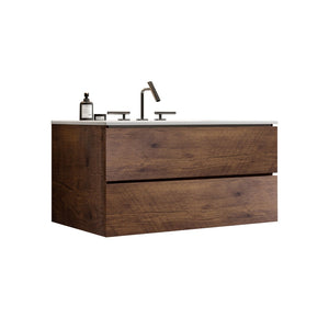 English Elm Tia 36" Modern Walnut Bathroom Vanity With Ceramic Sink & Soft-Close Drawers For Stylish Storage W1865S00068-GIGA