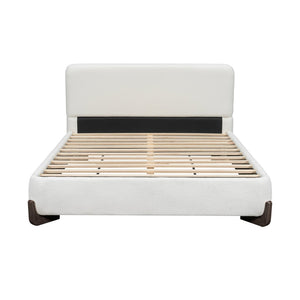 English Elm Elegant Boucle Queen Bed Solid Wood Legs Upholstered Headboard Modern Neutral Bedroom N769Q333728B