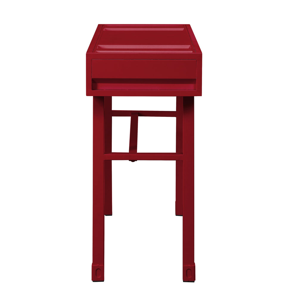 English Elm Red Industrial Vanity Desk with Drawer and Recessed Panel Design — Cargo-Inspired Metal Wood Blend B062P186466