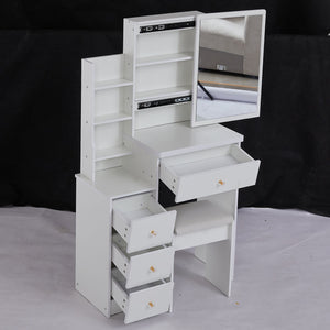 English Elm 29.2" Elegant Space-Saving Vanity Set With Cushioned Stool, Sliding Mirror & High-Capacity Storage W936P226029