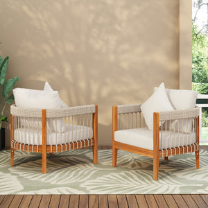 English Elm Christopher Knight Home® - [Set Of 2] Acacia Wood Boho Outdoor Lounge Chairs With Handwoven Accents & Cushions For Garden Relaxation N767P265743N_2