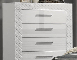 English Elm Modern Whitby Chest Glossy White 4-Drawer Bedroom Dresser with Chrome Handles, Felt-Lined Drawers, Wooden Legs – Stylish Durable Storage B2741P370863