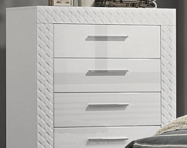 English Elm Modern Whitby Chest Glossy White 4-Drawer Bedroom Dresser with Chrome Handles, Felt-Lined Drawers, Wooden Legs – Stylish Durable Storage B2741P370863