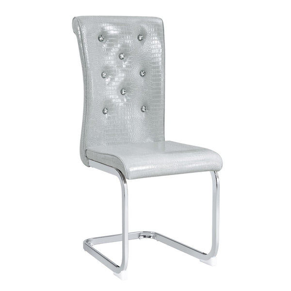 English Elm Set of 2 Glam Faux Alligator Pvc Dining Chairs with Crystal Buckle Bow Legs Gray W3875P371039