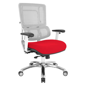 OSP Home Furnishings White Mesh Ergonomic Manager Chair with Lumbar Support and Adjustable Arms for Office Red 99661W-9