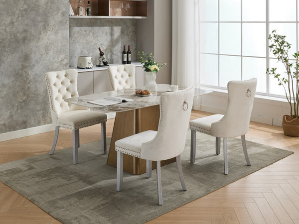 English Elm A&a Furniture Nikki Velvet Wingback Dining Chairs Tufted Nailhead Set of Two W1143P179489