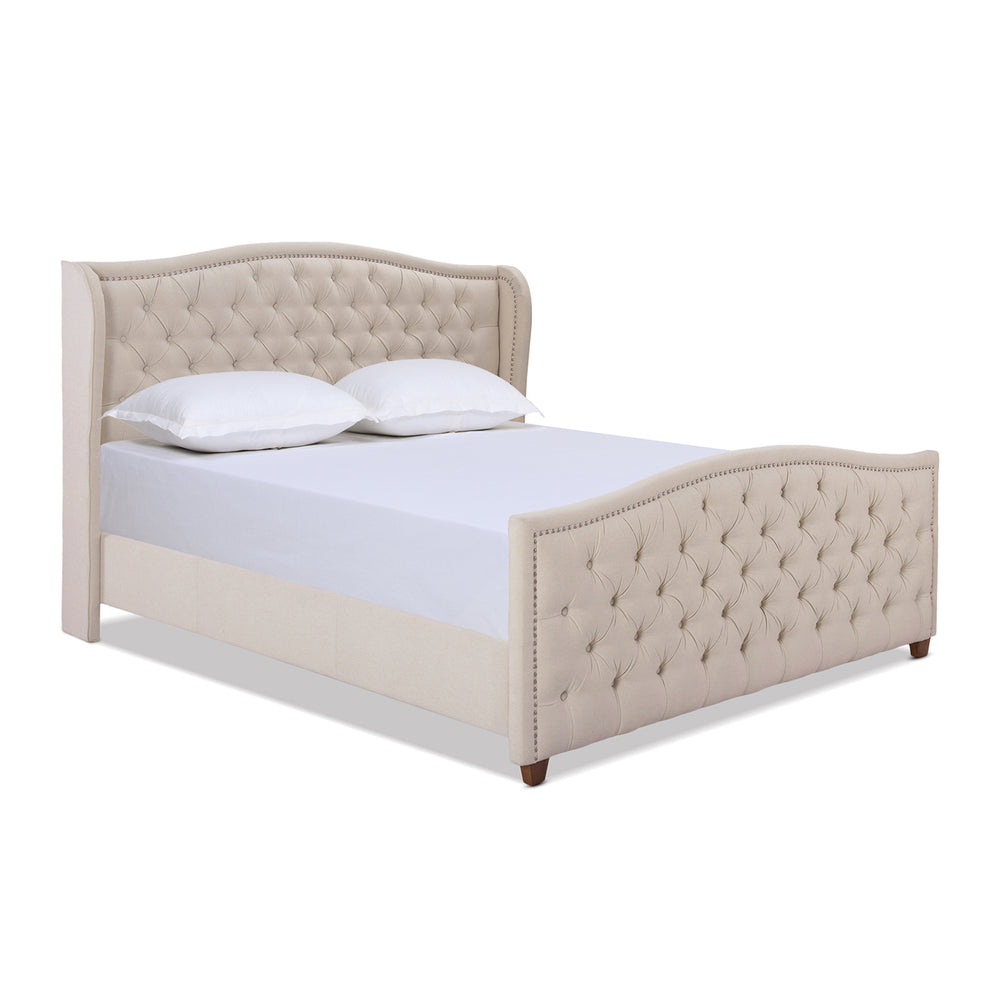 English Elm Jennifer Taylor Home - Marcella Upholstered Shelter Headboard Bed Set, King - Sky Beige, Luxurious Comfort & Style B2719P238225