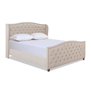 English Elm Marcella Upholstered Shelter Headboard Bed Set, King, Sky Neutral Beige Polyester