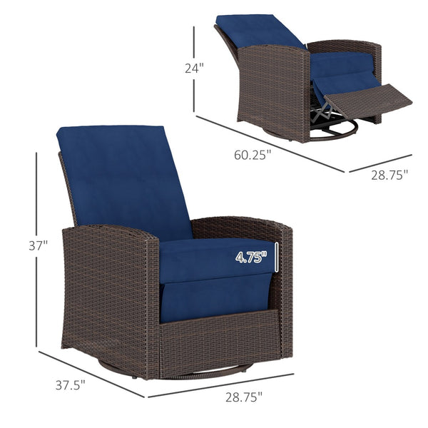English Elm Outsunny Outdoor Wicker Swivel Recliner Chair With Water-Resistant Cushions For Ultimate Comfort W2225P249604-GIGA